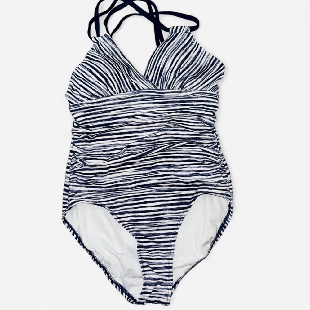 Time and Tru Black and White Striped One Piece Swimsuit